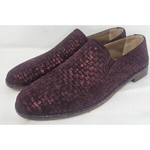 Trask Amanda Suede Woven Wine Maroon Metallic Loafer Slip On Shoes Women 8 NEW